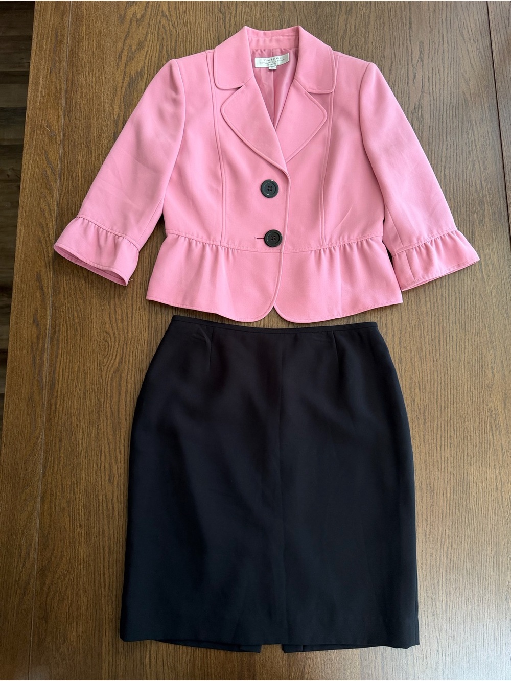 Tahari Arthur S. Levine Women's Two-Piece Pink Peplum Blazer & Black Skirt Set